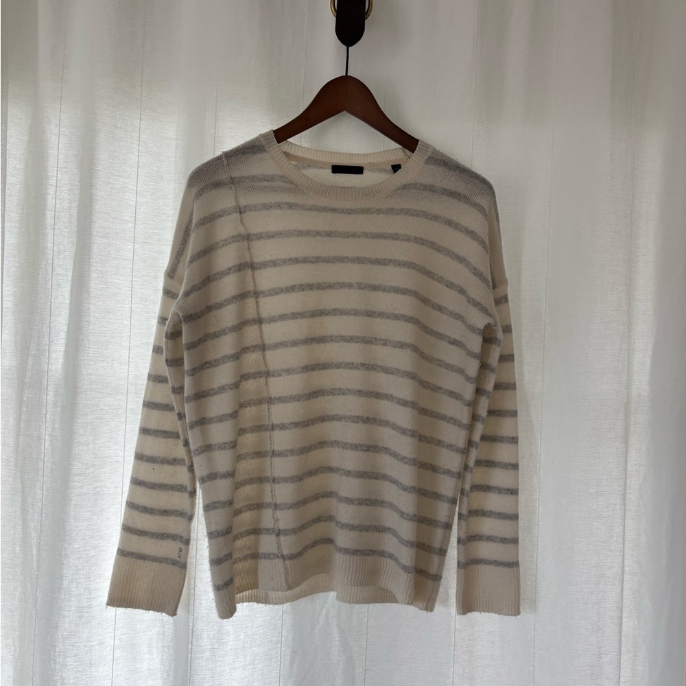 ATM 100% Cashmere Ultra-fine Striped Crew Neck Sweater